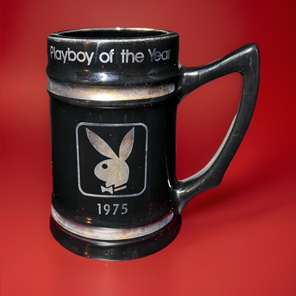 Playboy of the Year 1975 Vintage Glazed Stoneware Black Bunny Mug 5.5”